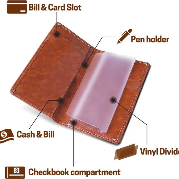 Leather Checkbook Covers Checkbook Holder for Men and Women - Picture 3 of 7
